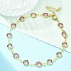 304 Stainless Steel Flat Round Acrylic Rhinestone Cup Chain Anklets for Women AJEW-B031-02G-01-1