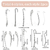12Pcs 6 Style Tibetan Style Alloy Bookmarks Findings with Hole FIND-SC0006-56-2