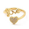 Clear Cubic Zirconia Heart & Word Love Open Cuff Ring KK-H439-09G-2