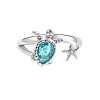 Brass Micro Pave Cubic Zirconia Sea Turtle & Starfish Cuff Ring PW-WGF4995-01-3