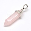 Faceted Bullet Natural Rose Quartz Double Terminated Pointed Pendants X-G-J261-B01-1