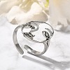 Hollow Human Face 304 Stainless Steel Open Cuff Rings for Women RJEW-M046-03P-1