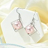 ABS Plastic Imitation Pearl with Rhombus Dangle Earrings EJEW-JE05501-3