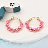 304 Stainless Steel & Bohemian Beaded Flower Hoop Earrings for Women EJEW-R001-02G-03-4