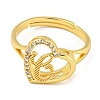 Heart with Letter Rack Plating Brass Micro Pave Cubic Zirconia Adjustable Rings for Women RJEW-I105-06G-C-2