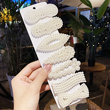 Plastic Imitation Pearl Alligator Hair Clip Sets OHAR-PW0007-05G