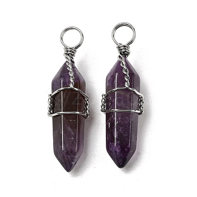 Natural Amethyst Double Terminated Pointed Pendants G-J062-02P-1