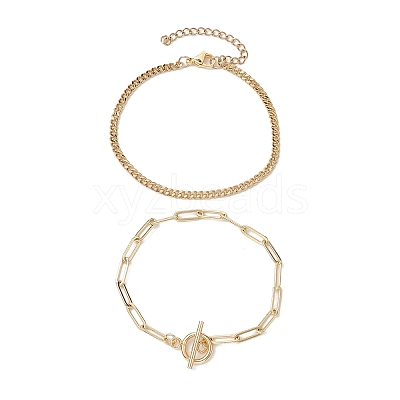2Pcs 2 Styles Brass Twist Chain Bracelets and Paperclip Chain Bracelets for Women Men BJEW-JB10593-1