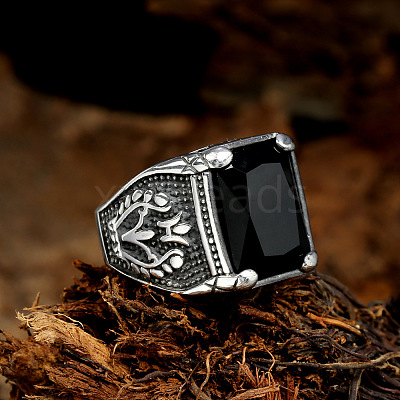 316L Stainless Steel & Cubic Zirconia Men's Vintage Carved Finger Rings FS-WG82D33-13-1