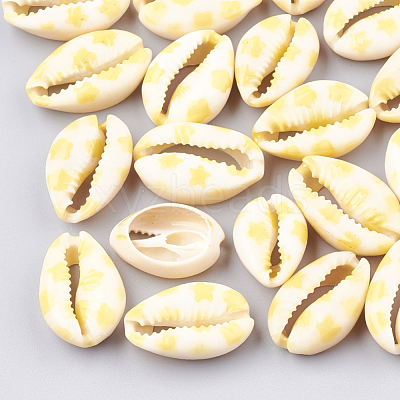 Printed Natural Cowrie Shell Beads X-SHEL-S274-03-1