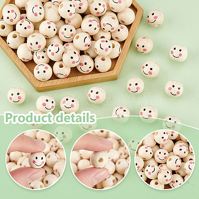 Printed Natural Wood European Beads WOOD-PH0002-79C-1