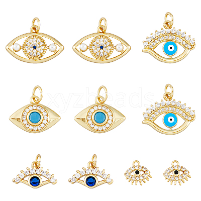 10Pcs 5 Style Eye Brass Micro Pave Cubic Zirconia Charms KK-DC0003-49-1