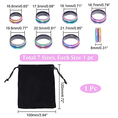 7Pcs 7 Size 304 Stainless Steel Grooved Finger Rings Set for Men Women RJEW-UN0002-70-1