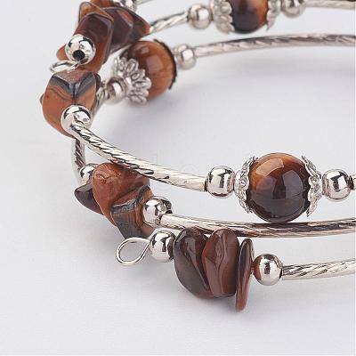 Three Loops Wrap Natural Tiger Eye Beads Bracelets BJEW-JB02922-04-1