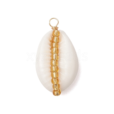 6Pcs 6 Styles Natural Cowrie Shell & Glass Seed Beads Pendants PALLOY-JF02759-05-1