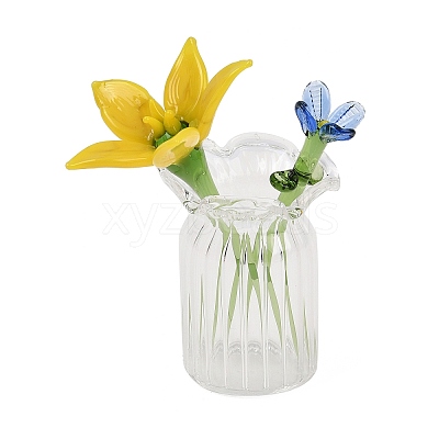Handmade Lampwork Birthday Flower & Vase Set for Tabletop Display LAMP-D007-002C-1