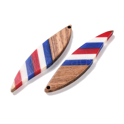 Independence Day Opaque Striped Resin & Walnut Wood Pendants RESI-U010-02B-1