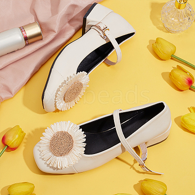 Flower Rattan Woven Shoe Decorations AJEW-WH0518-95-1
