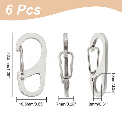 6Pcs 202 Stainless Steel Keychain Carabiner STAS-UN0047-09-1