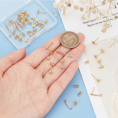 30Pcs 3 Style Ball & Teardrop Brass Stud Earring Findings KK-BC0012-24-1