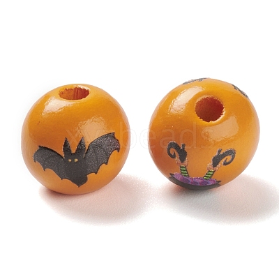 Halloween Printed Wood European Beads WOOD-K008-03-1