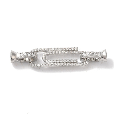 Paperclip Rack Plating Brass Micro Pave Clear Cubic Zirconia Fold Over Clasps KK-A225-08P-1