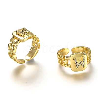 Brass Micro Pave Clear Cubic Zirconia Cuff Rings RJEW-H541-01W-G-1
