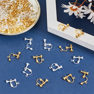 60Pcs 2 Colors Rack Plated Brass Screw Clip-on Earring Findings KK-ME0001-86-1