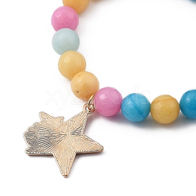 Round Natural White Jade Beaded Stretch Charm Bracelets Sets BJEW-JB05428-1
