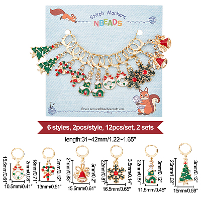 Christmas Theme Alloy Enamel Charm Locking Stitch Markers HJEW-PH01777-1