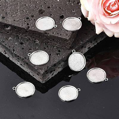 Tibetan Style Antique Silver Alloy Flat Round Pendant Cabochon Settings TIBEP-M022-45AS-1