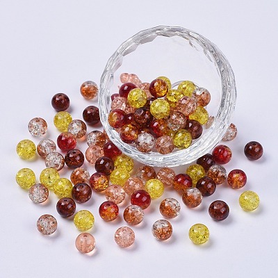5 Colors Spray Painted & Baking Paint Crackle Glass Beads CCG-X0010-12-8mm-1