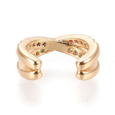 Brass Micro Pave Cubic Zirconia Cuff Earrings EJEW-M195-02G-1
