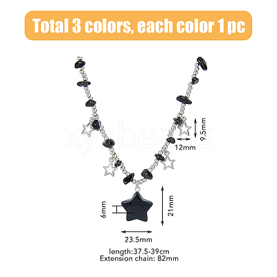 3Pcs 3 Colors Plastic & Alloy Star Pendant Necklaces with CCB Beaded Chains NJEW-FI0001-34-1