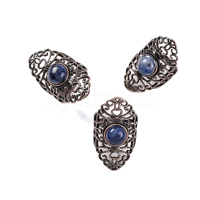 Natural Sodalite Retro Finger Rings RJEW-B067-02R-18-1