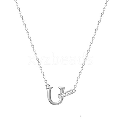 304 Stainless Steel Crystal Rhinestone Initial Pendant Necklaces FS-WGCEFCC-21-1