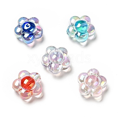 UV Plating Rainbow Iridescent Transparent Acrylic Beads X-OACR-C007-11-1