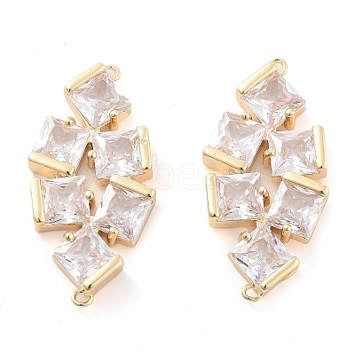 Brass Pave Clear Glass Connector Charms KK-Q811-03KCG-1