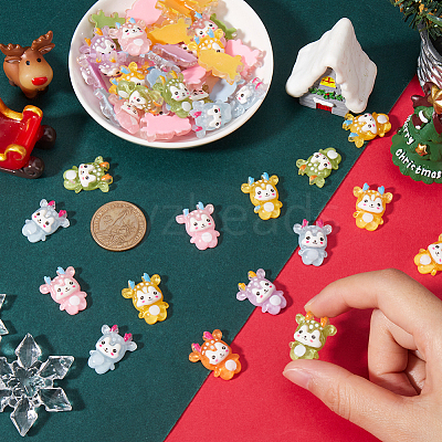 100Pcs Christmas Reindeer Transparent Resin Cabochons RESI-SC0005-58-1
