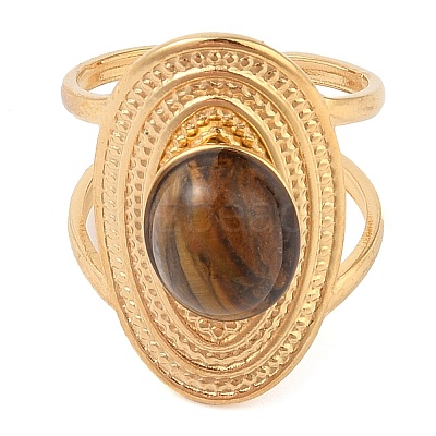 Oval Natural Mixed Stone Finger Rings RJEW-Z057-14G-1