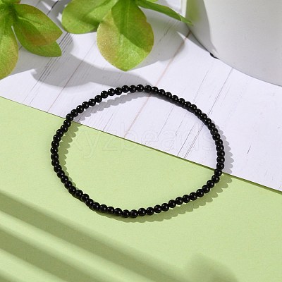 Mini Natural Black Onyx Beaded Stretch Bracelets BJEW-JB07669-01-1