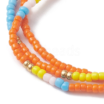 Adjustable Glass Seed Beaded Triple Layer Multi-strand Bracelet BJEW-MZ00048-04-1
