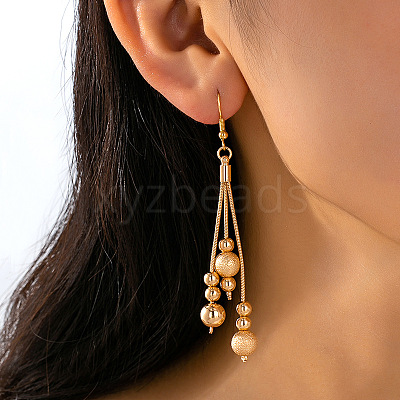 Brass Round Bead Tassel Dangle Earrings for Women WGC3478-01-1