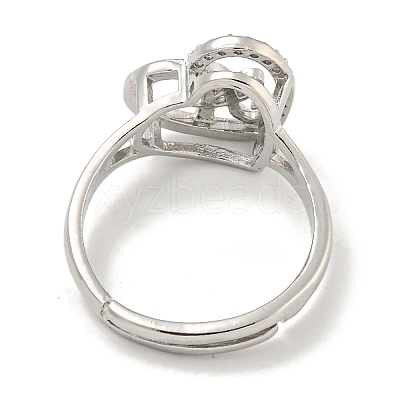 Heart with Letter Rack Plating Brass Micro Pave Cubic Zirconia Adjustable Rings for Women RJEW-I105-06P-A-1