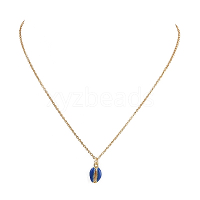 Alloy Enamel Shell Shape Pendant 304 Stainless Steel Cable Chain Necklaces for Women NJEW-JN05421-1