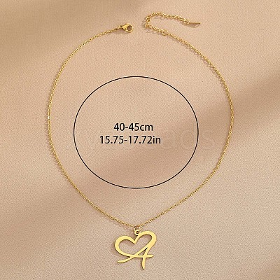 304 Stainless Steel Heart Initial Pendant Necklaces for Women Men FS-WG51A4F-26-1