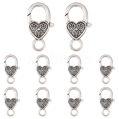 10Pcs Tibetan Style Heart Lobster Claw Clasps FIND-YW0009-77AS-1