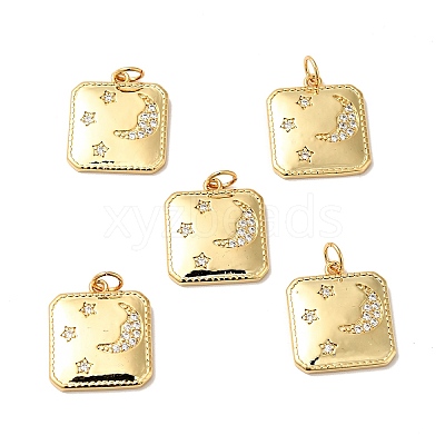 Rack Plating Brass Micro Pave Clear Cubic Zirconia Pendants KK-H431-25G-1