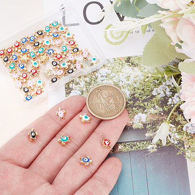 60Pcs 6 Colors Golden Tone Alloy Enamel Beads ENAM-AR0001-53-1