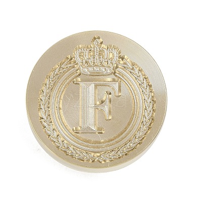 Golden Tone Crown Initial Wax Seal Brass Stamp Heads AJEW-A065-01F-1